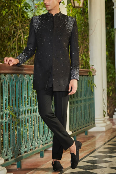 Black embroidered sherwani set