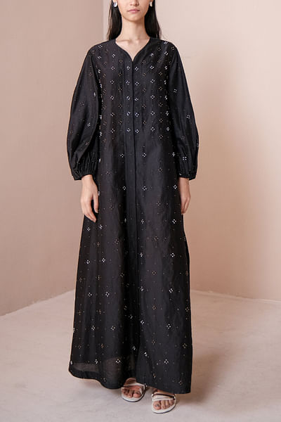 Black embroidery long dress