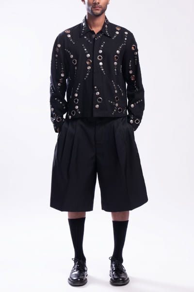 Black eyelet embellished jacket