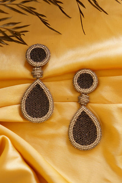 Black faux diamond and stone drop earrings