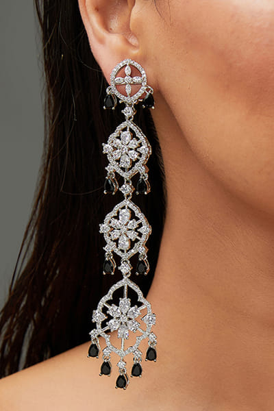 Black faux diamond embellished danglers