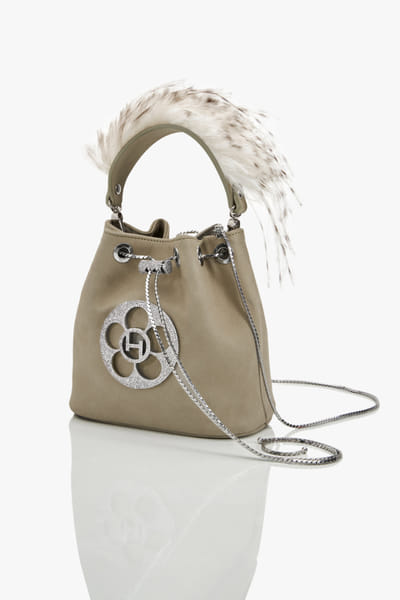 Black faux suede bucket bag