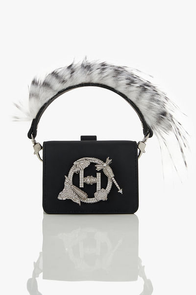 Black feather embellished nano bag