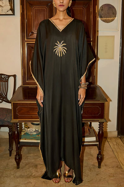 Black firework sequin embroidered kaftan