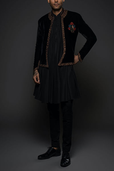Black floral and bird embroidered jacket