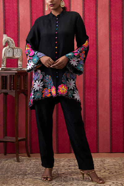 Soup by Sougat Paul Black floral applique co-ords SSPMAR24DP101