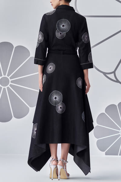 Nachiket Barve Black floral embroidered dress NABSEP24D214