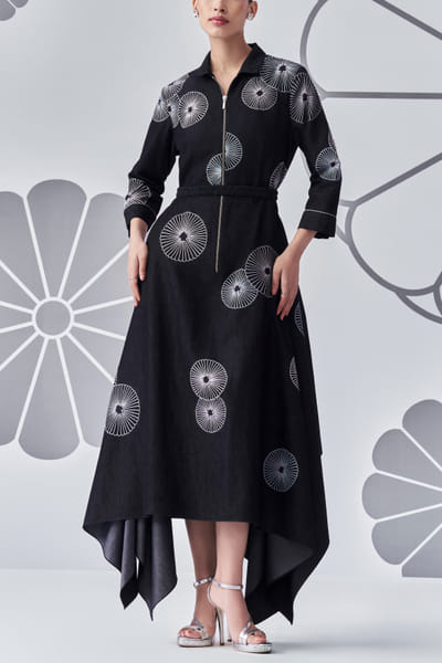 Nachiket Barve Black floral embroidered dress NABSEP24D214