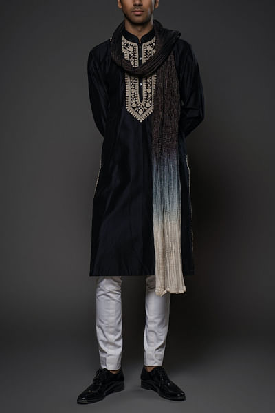 Black floral embroidered kurta set