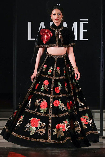 Black floral embroidered lehenga set