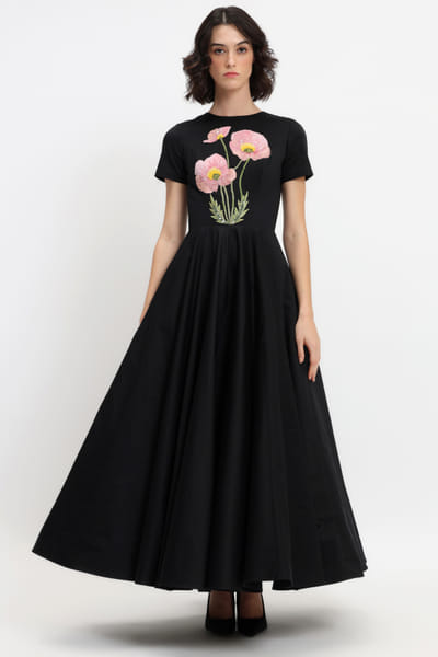 Black floral embroidered maxi dress