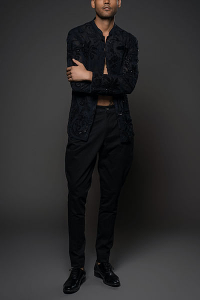 Black floral embroidered shirt