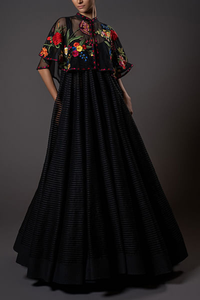 Black floral embroidery cape