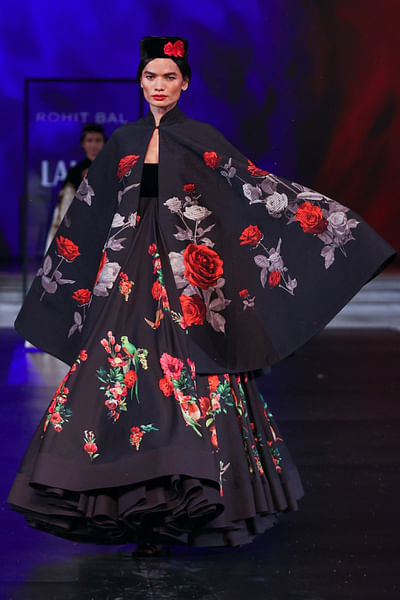 Black floral printed anarkali set