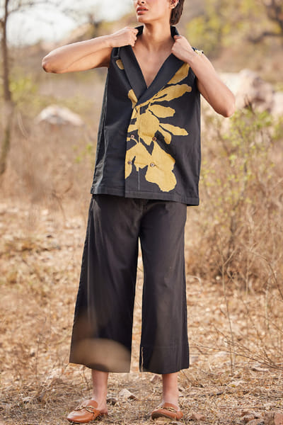 Black floral printed co-ords