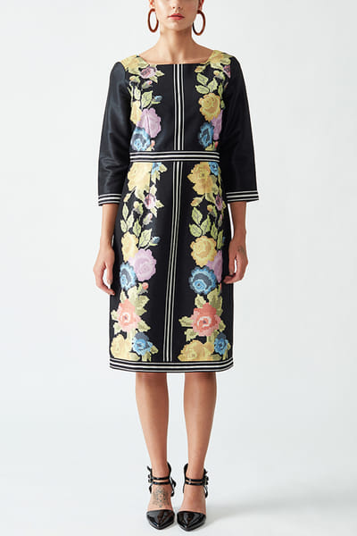 Black floral printed dress