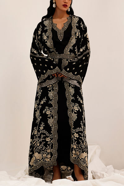 Black floral printed jacket set