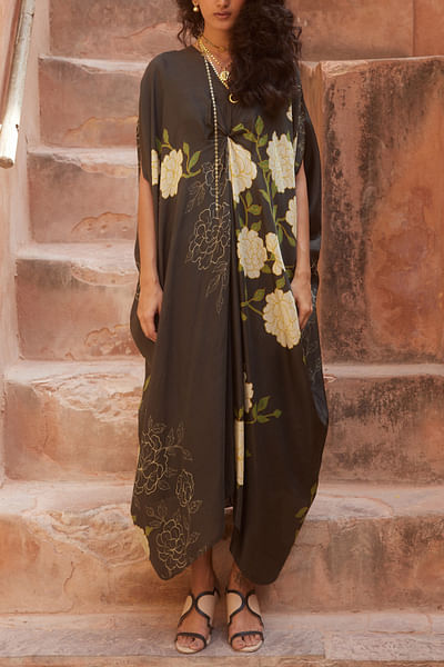 Black floral printed kaftan