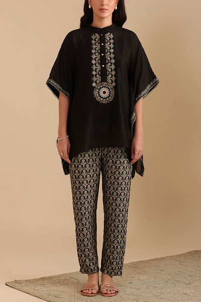 Black floral printed kaftan set