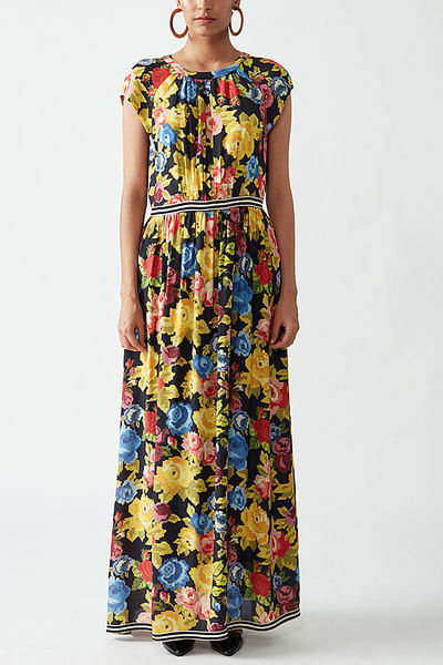 Black floral printed maxi dress