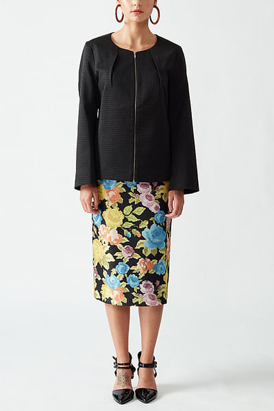 Black floral printed pencil skirt