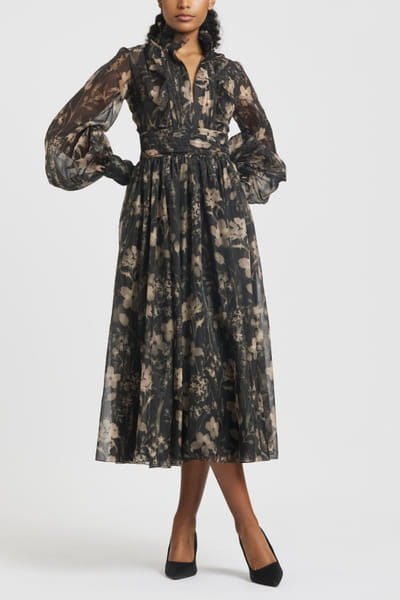 Black floral printed shirt dress