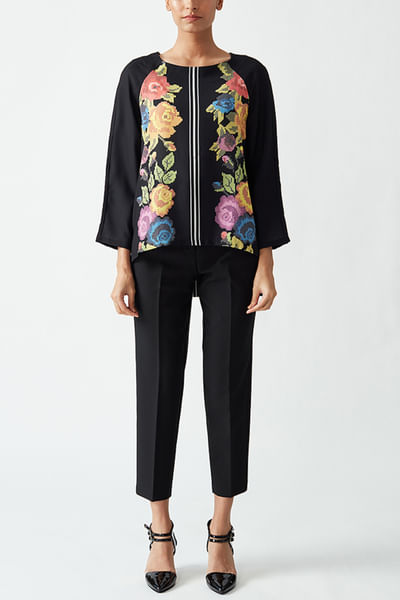 Black floral printed top