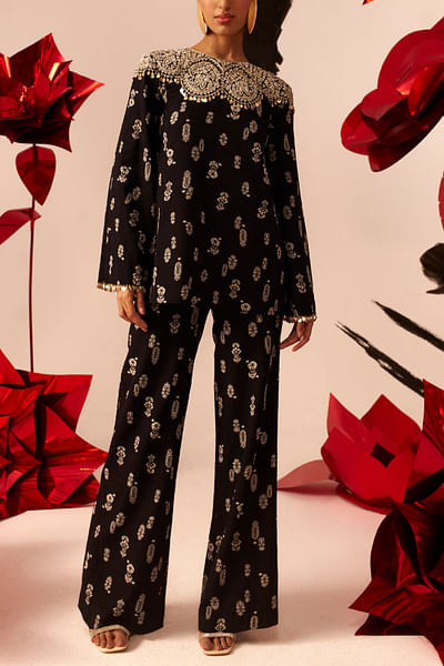 Black floret printed co-ords