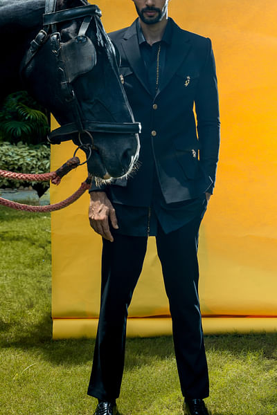 Black four pocket corduroy jacket set