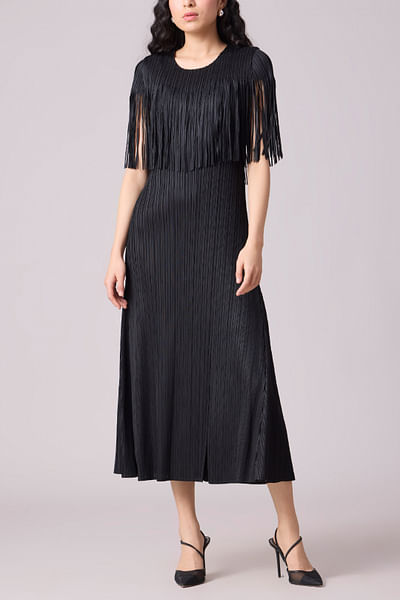 Black fringed pleated dress