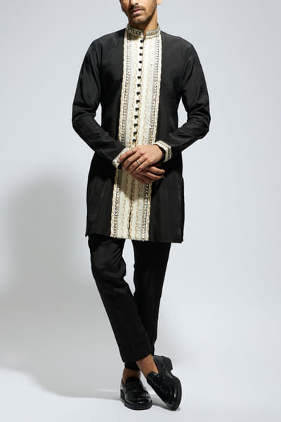 Black front open kurta set