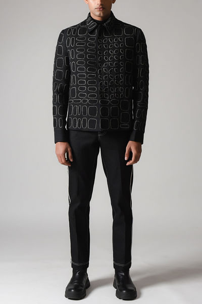 Black geometric applique embroidered jacket