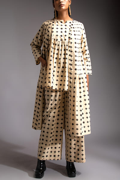 Black geometric block printed co-ord set