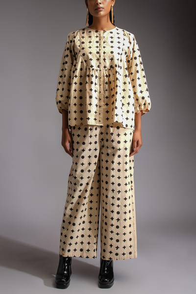 Black geometric block printed co-ords