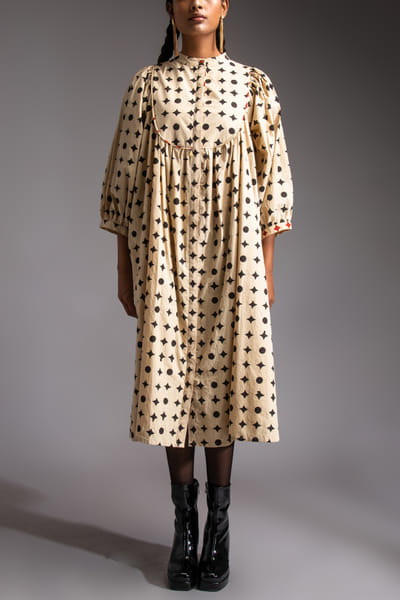 Black geometric block printed midi dress