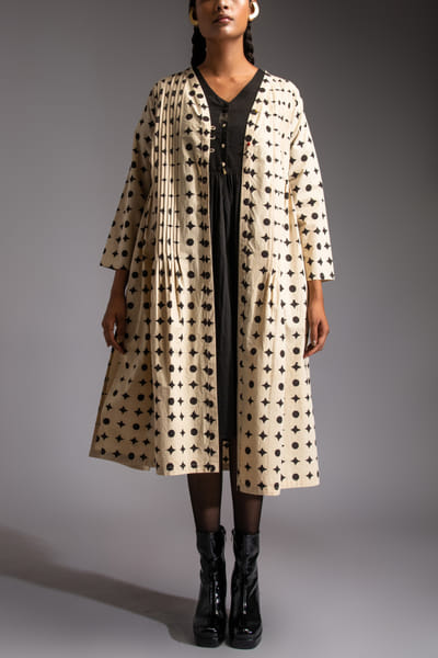 Black geometric block printed robe and dress