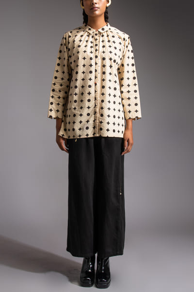 Black geometric block printed shirt and pants