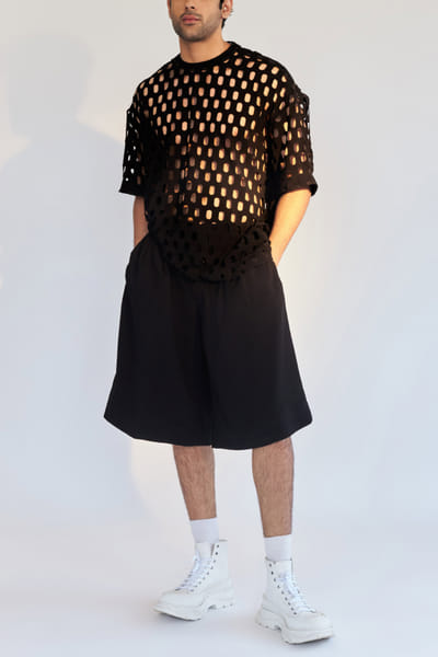 Black geometric laser cut t-shirt