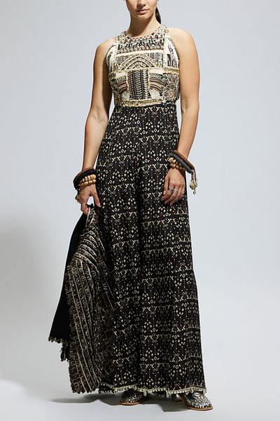 Black geometric printed jumpsuit