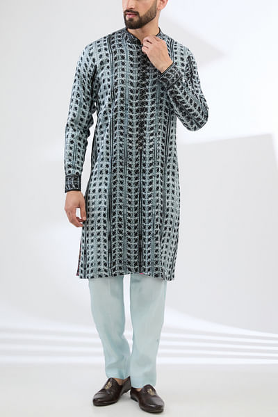 Black geometric printed shibori kurta set