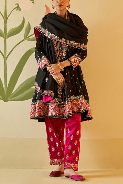 Black gota and mirror work anarkali set
