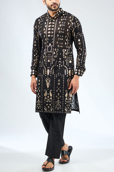 Black gota embroidered kurta set