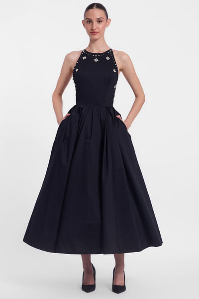 Black halter neck midi dress