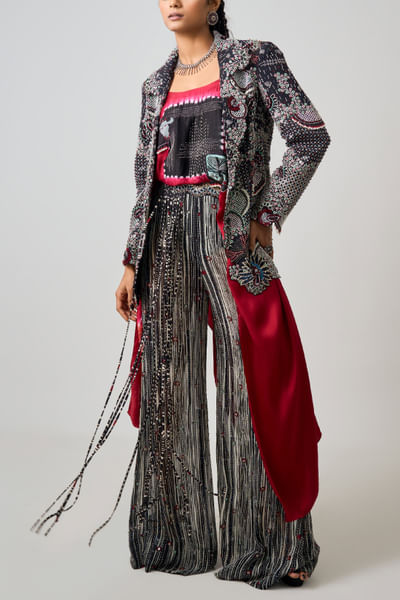 Black hand embroidered blazer set