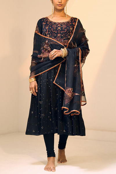 Black hand embroidery dupatta