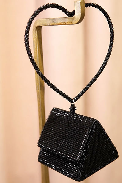Black heart handle crystal nano bag