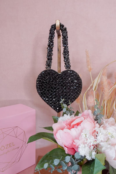 Black heart rhinestone bag