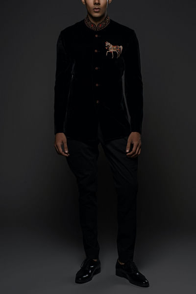 Black horse embroidered bandhgala