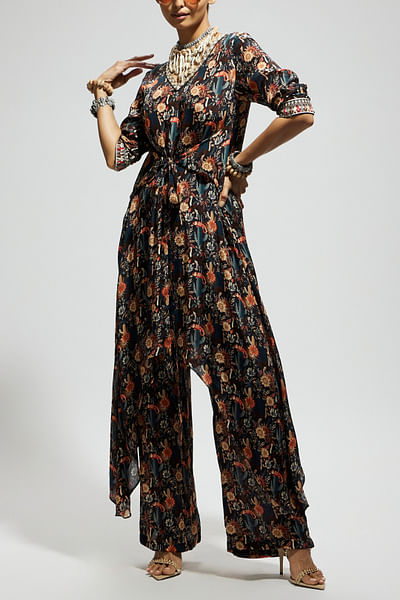 Black jaal printed tunic set