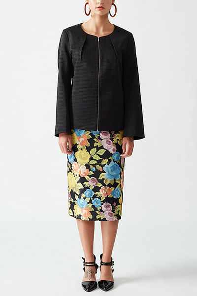 Black jacquard zipper jacket
